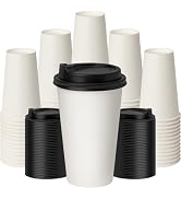 ECOEXTRA 16 oz Coffee Cups with Lids 100 Pack,White Leak-Proof Disposable Coffee Cups for Hot/Col...