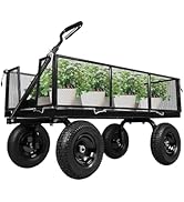 Taifa Heavy Duty 1100 Lbs Capacity Steel Garden Cart with 11.5 inch Tire, Removable Side Panels T...