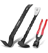HAUTMEC 3 PCS Pry Bar Set, 15" Flat Pry Bar, 12" Cats Paw Nail Puller Tool and 8" End Cutting Pli...
