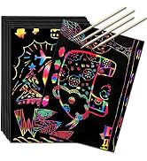 Scratch Art Rainbow Paper 36 Sheets, Colorful Magic Papers Black Scratch it Off Art Crafts Notes ...