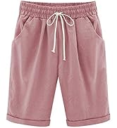 FABEILAI Women's Knee-Length Bermuda Casual Shorts with Elastic Waist Drawstring