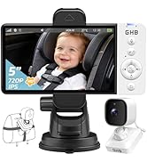 GHB Wireless Baby Car Camera 5" HD, 3500mAh Baby Monitor 2000mAh Camera Non WiFi, Temperature Ale...
