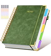 Hardcover Spiral Notebook journal with Removable Dividers Tabs, 300 Pages Leather 5 Subject Noteb...