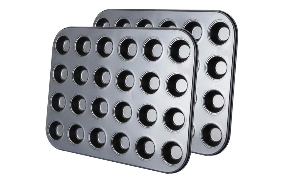 Kingrol 24-Cup Nonstick Mini Cupcake & Muffin Pans, Carbon Steel Baking Pans - 2 Pack