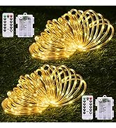 JMEXSUSS 2 Pack Battery Operated Rope Lights Outdoor Waterproof, Total 200LED 66ft 8 Mode/Remote ...