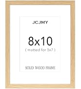 JCJMY 8x10 Picture Frame, Solid Wood Frame, Display 5x7 with Mat or 8 x 10 without Mat, Wooden 8 ...