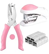 NEBURORA Pink Single Hole Puncher Metal with Soft-Handled Bundle Pink Mini Effortless Desktop Sta...