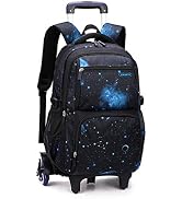 Galaxy-Print Rolling-Backpack Boys-Bookbag on Wheels, Galaxy Wheel Backpack, Wheel Trolley Bag fo...