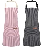 XLSXEXCL 2 Pack Stripes Kids Apron, Kids Cooking Aprons with 2 Pockets, Cute Aprons for Cooking f...