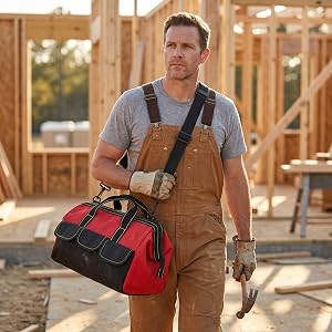 Wide Mouth Tool Bag, Collapsible Tool Tote with Waterproof Coating