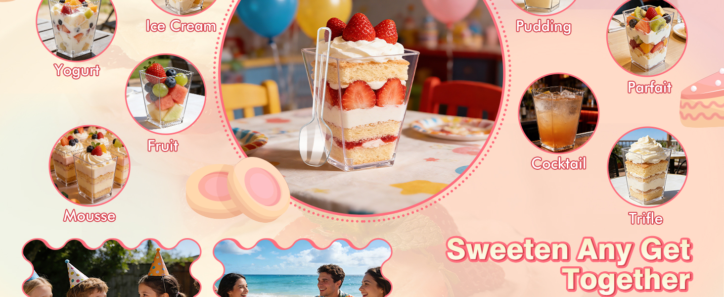 5oz Plastic Dessert Cups with Lids and Spoons