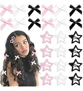 YAEISM 24PCS Bow Hair Clips 3 Colors Star Hair Clips Satin Mini Hair Bow Clips Y2K Star Barrettes...