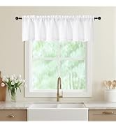 WelvetBLK White Valances for Windows, Light Filtering Faux Linen Textured Small Short Kitchen Win...