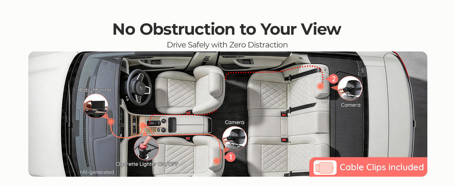 Car baby camera system helps parents stay focused while monitoring rear seat baby