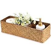 Hoowen Seagrass Shelf Basket with Dividers, Rectangular Woven Storage Baskets for Organizing, Dec...