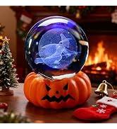 ZEERSHEE 3D Witch Pumpkin Decor Crystal Ball with LED Stand 60mm Halloween Pumpkin Lights Decor f...