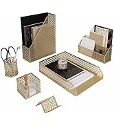 BLU MONACO 6 Piece Cute Gold Desk Organizer Set - Desk Organizers and Accessories for Women - Cut...