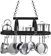 KES Ceiling Pot Rack 34-Inch Hanging Pot Rack for Kitchen Oval Pot and Pan Rack Matte Black Pot H...