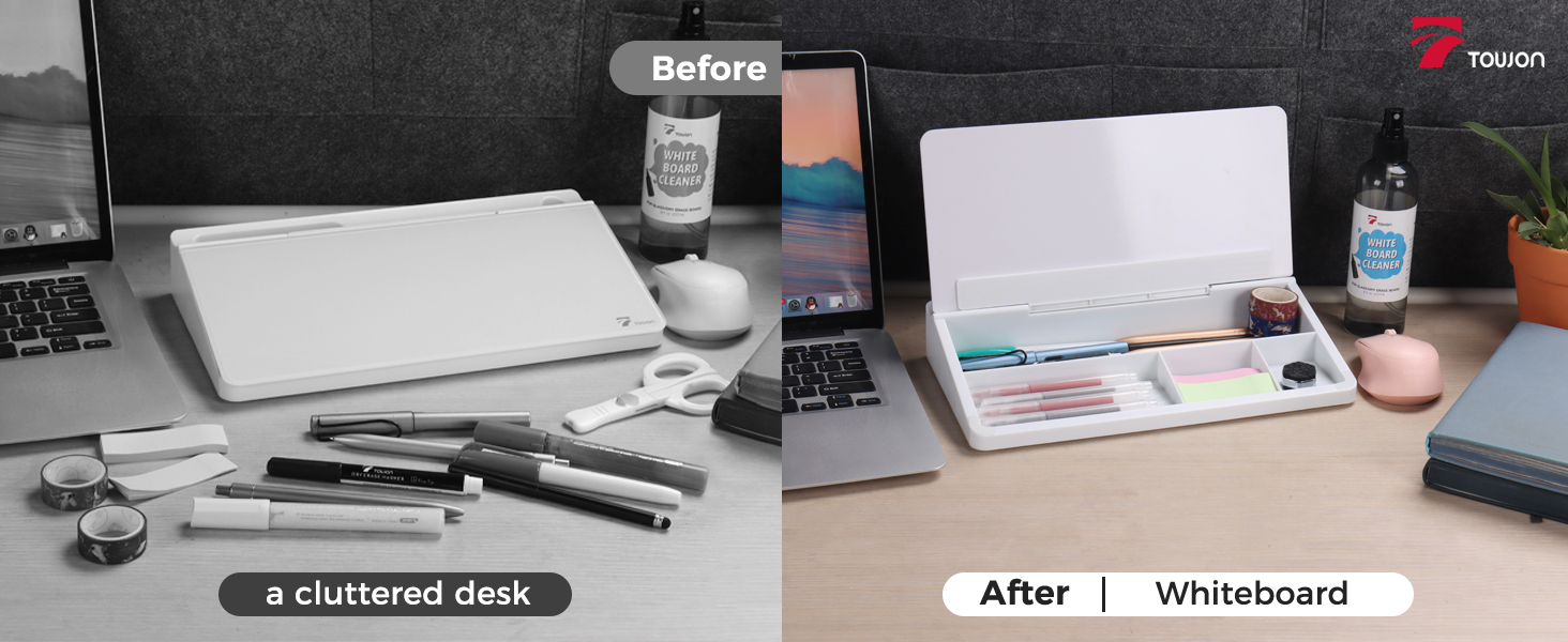 glass desktop whiteboard with organization