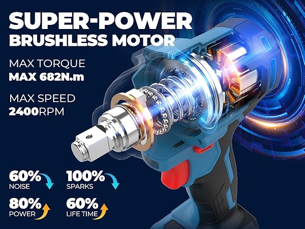 Dong Cheng 20V Brushless Impact Wrench, Max Torque 503 ft-lbs (682 N.m),