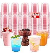 50 Pcs Pink Plastic Cups Disposable - 12 oz Stemless Wine Glasses Pink Party Cups Cocktail Clear ...