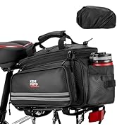 KEMIMOTO 20L Bike Bag Rear Rack with Waterproof Rain Cover, Carbon Leather Bike Trunk Bag Pannier...