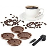 Sendoger Reusable Silicone Lids (Brown) - 4 Pack Food Grade Coffee Pod Covers, Eco Friendly Refil...