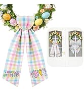 HOMEBROS Easter Wreath Sash, 56 Inch Pastel Plaid Front Door Wreath Sash for Holiday Indoor Outdo...