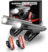 BulkWise USB Rechargeable Bike Lights Powerful Bicycle Front Headlight and Back Taillight Set, Ea...