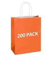 Mlyta 200 Pack 8x4.75x10 Inch Medium Orange Kraft Paper Gift Bags with Handles Bulk for Goodie