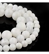 Filluck Natural Stone Beads 8mm White Moonstone Polished Round Smooth Gemstone Beads for Jewelry ...