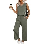 WIHOLL Two Piece Sets for Women Summer Outfits Matching Lounge Sets Wide Leg Crop Pants Vacation ...