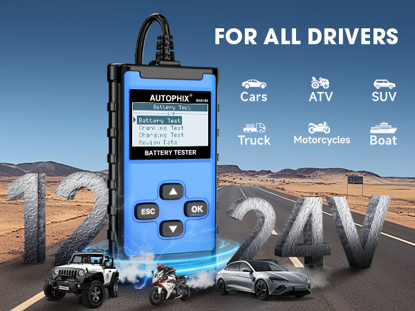AUTOPHIX BAS100 Car Battery Tester 24V 12V Automotive Alternator Tester Battery Load Tester