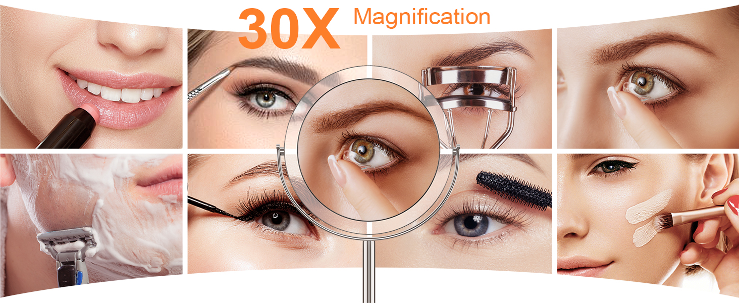 The 30X mirror's utility for detailed cosmetic tasks