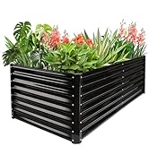 JERIA 6×3×2ft Galvanized Raised,Outdoor Metal Raised Garden Bed, Rectangular Deep Root Planter Bo...