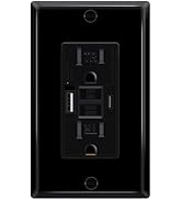 Black 15A GFCI Outlet with USB Ports(Type A & C, 4.8A/24W Total Output), GFI Electrical Outlet wi...