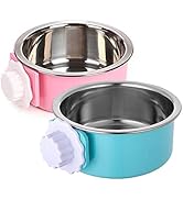 QIYADIN Detachable Hanging Cage Dog Crate Bowl, Stainless Steel Removable Pet Food Bowls, Anti-ov...