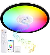 UprizeP RGB LED Ceiling Light, with Bluetooth Speaker, 24W 11Inch Smart Music Ceiling Lamp with A...