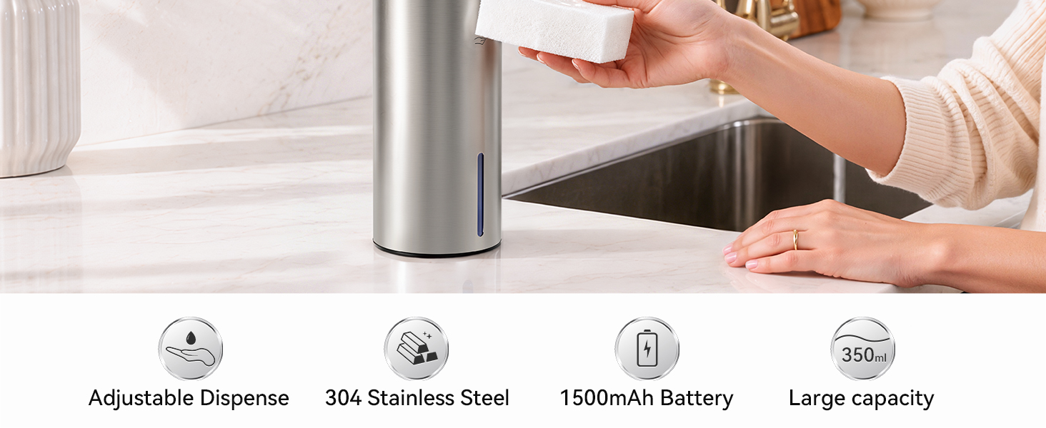 Stainless steel automatic soap dispenser for kitchen or bathroom