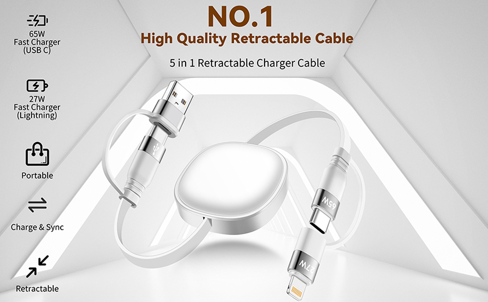 5 in 1 Retractable charger cable pd 65w