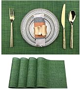 SLKQG Green Placemats Set of 4 - Wipe Clean Vinyl Placemats - Washable Heat Resistant PVC Placema...