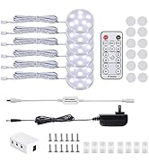 LED Dimmable Under Cabinet Lighting Kit,12V 6 Pack Wired Puck Lights with Remote Control, Plug in...