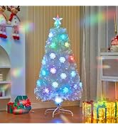 Juegoal 4ft Pre-Lit Artificial Christmas Tree, Lighted Optical Fiber Xmas Trees with Color Changi...