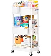 SUNALLY Baby Diaper Caddy Cart, 3 Tier Rolling Diaper Cart with Lockable Wheels for Nursery Essen...