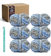 SIXLAMB 6-Pack Jumbo Chenille Yarn, 42 oz/150 Yards Total (7oz/25yds Each), Non-Vacuum Packed Sno...