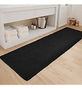 ZALL Waffle Bath Mat Black Super Absorbent Non Slip Bathroom Rug,Rhombus Geometric 24X72inch,Mach...