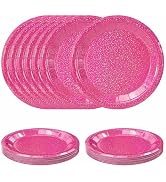 SietDESEO 50 PCS Iridescent Hot Pink Paper Plates 7 Inch Dessert Plates Holographic Hot Pink Disp...