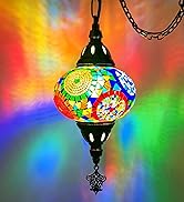 XUMAIDENG Turkish Handmade Mosaic Plug-in Pendant Light - 6" Globe Hanging Ceiling Fixture, 15ft ...