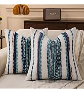 KOOLIFE Boho Striped Throw Pillow Covers 18x18 Inch Set of 2 Farmhouse Square Decorative Pillow C...