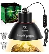 Reptile Heat Lamp Reptile Light Fixture 2Inch Shallow Dome with Dimmer and Cycle Timer, Max 100W,...
